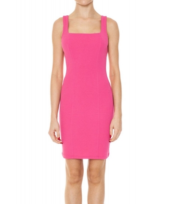 6 Pieces Pack Ribbed Texture Square Neck Bodycon Tank Mini Dress 75527 FUCHSIA